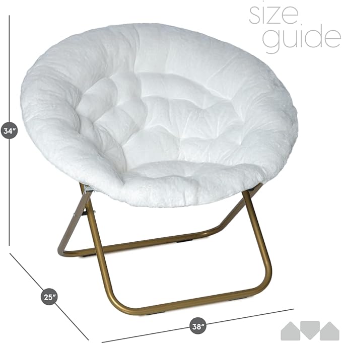 Milliard Saucer Chair For Adults Teens &amp Kids White Faux Fur XL Circle Chair for Bedroom Dorm &amp Gaming Foldable Comfy Accent Seat for Small Spaces Folding Moon / Mushroom / Round Oversiz
