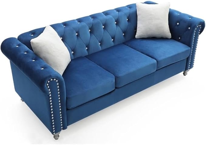 Glory Furniture Raisa Velvet Sofa in Navy Blue