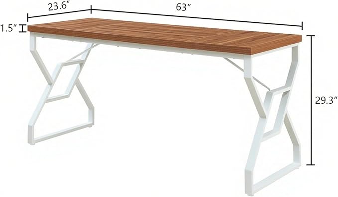 HOMISSUE 63-inch Executive Desk Large Writing Desk with Engineered Wood Tabletop and Metal Frame Rustic Home Office Desks with Sturdy Structure Long Computer Desks for Home Office Study RoomWhite