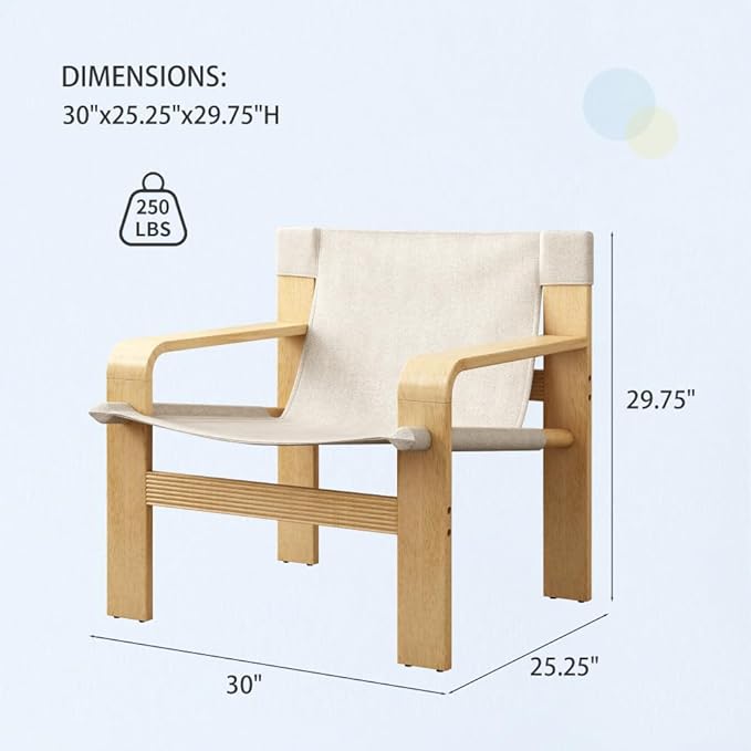 Detachable and Washable Oak Accent Chair Wide Armrest Mid-Century Lounge Chair Linen Fabric Armchair &amp Solid Wood Frame for Living Room Bedroom Balcony (White) (White + Wood+Fabric + Oak)