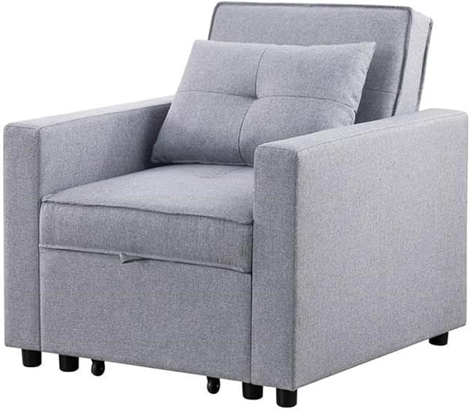 Lilola Home Zoey Light Gray Linen Convertible Sleeper Chair with Side Pocket