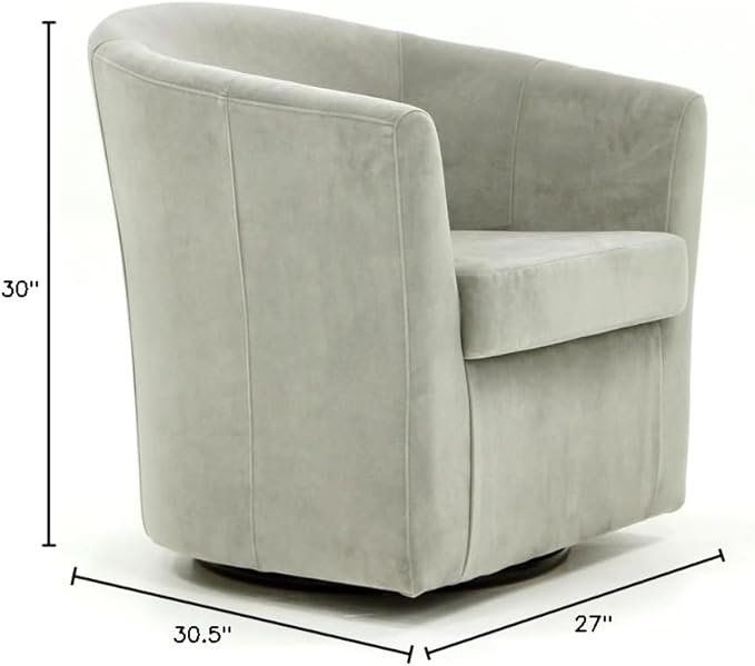 Pemberly Row Traditional Fabric Swivel Club Chair Dove Gray Finish 30H x 30.5W x 27D Flared Arms Padded Seat 360-Degree Swivel Base Comfortable Accent Chair for Living Room or Reading Nook