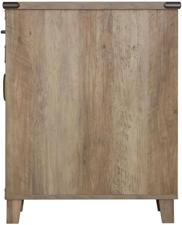 Pemberly Row Farmhouse Engineered Wood Executive Desk Rustic Oak Finish 59.4 W x 23.8 D x 29.7 H Spacious Storage with File Drawers Accessory Drawer Cabinet Home Office Furniture