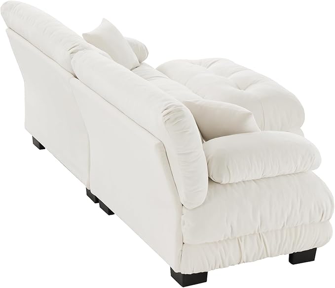 Deep Seat Sectional Sofa 94.4 Comfy Cloud Couch Loveseat with Ottoman Chenille 2 Seater Sofa with 2 Lumbar Pillows and 2 Throw Pillows Couches for Living Room (White 2 Seat + 1 Ottoman)