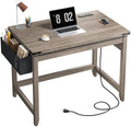 EnHomee 32 Small Desk Thickened &amp Reinforced with Power Outlet Sturdy Computer Desk with Storage Bag DetachableAffordable Luxury Home Office Desk and Writing Desk for Small SpacesAsh Gray