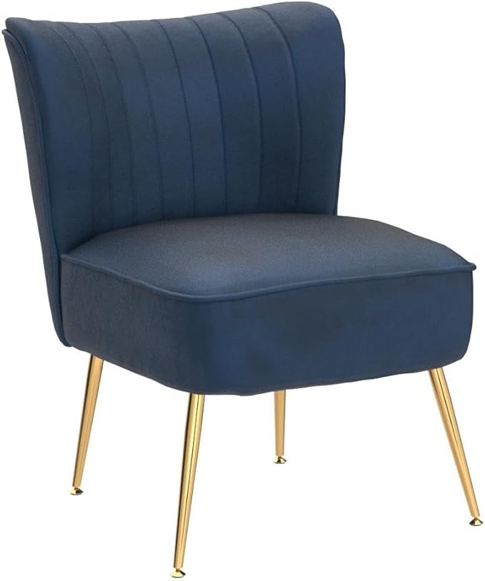 Blue Velvet Accent Chairs Set of 2 with Golden Legs Upholstered Side Chairs Mid-Century Modern Slipper Chairs for Guest Room Comfy Armless Wingback Corner Single Sofa Living Room Chairs