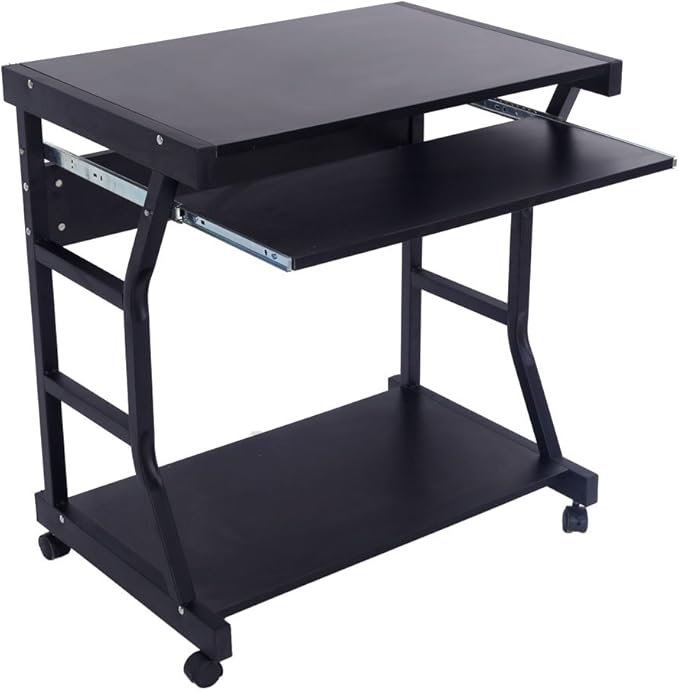 Small Mobile Rolling Computer DeskWooden Modern Office Computer DeskHome Office Laptop WorkstationSofa Bedside Laptop Tablewith Wheelsfor Small Spaces Bedroom Living Room Apartment (Black)