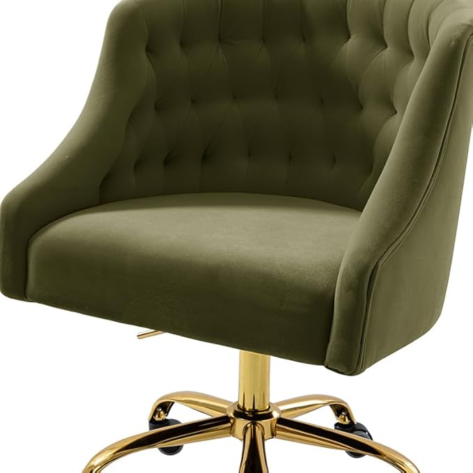 Velvet Office Chair with Gold Base Modern Cute Desk Chair Comfortable Adjustable Swivel Task Chair for Home Office Living Room Bedroom Vanity Study Moss
