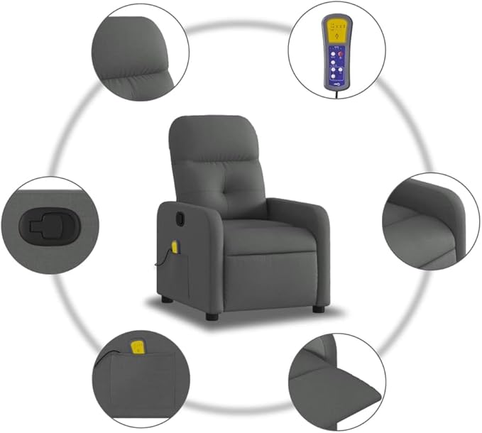 vidaXL Dark Gray Fabric Massage Recliner Chair - Manual Reclining Armchair for Elderly with Vibration Function Side Pocket and Comfy Cushioning for Living Room Comfort