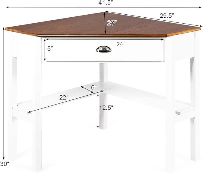 RELAX4LIFE Corner Computer Desk Triangle with Drawer and Shelves Stable Laptop PC Table Home Office Writing Desk Study Workstation Desk (Natural)