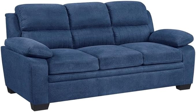 Pemberly Row Contemporary Fabric Upholstered Sofa Blue Textured Upholstery Solid Wood and Plywood Frame Pocket Coil Padding Faux Wood Legs 51.5 Seat Width Modern Living Room Seating