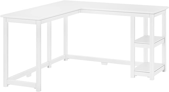 Max &amp Lily L Shaped Desk Corner Desk for Home Office Gaming Computer with Storage Shelves 55 x 55 Inches White