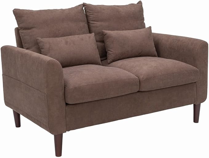 Panana Convertible Sectional Sofa CouchL-Shaped 2 or 3-Seat Sofa Sectional with Reversible Ottoman for Small Living Room Apartment (Brown Linen Fabric 2 Seater ONLY - Curved arms)