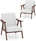 GORELAX Mid Century Modern Accent Chair Upholstered Lounge Armchair with Rubber Wood Frame Comfy Reading Chair for Living Room Bedroom Office Reception Room (2 Beige)