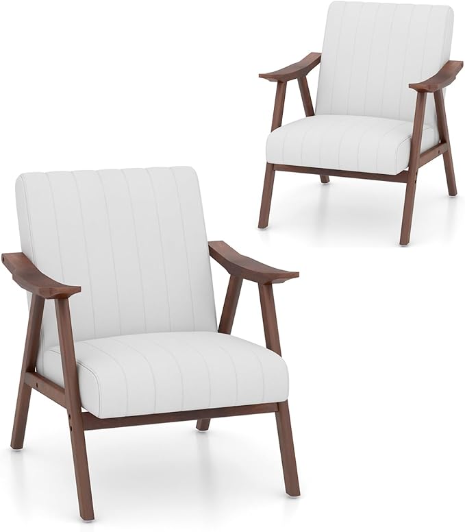 GORELAX Mid Century Modern Accent Chair Upholstered Lounge Armchair with Rubber Wood Frame Comfy Reading Chair for Living Room Bedroom Office Reception Room (2 Beige)