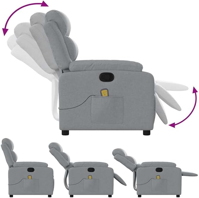 vidaXL Light Gray Fabric Massage Recliner Chair with Side Pocket and Manual Adjustability for Living Room Comfort