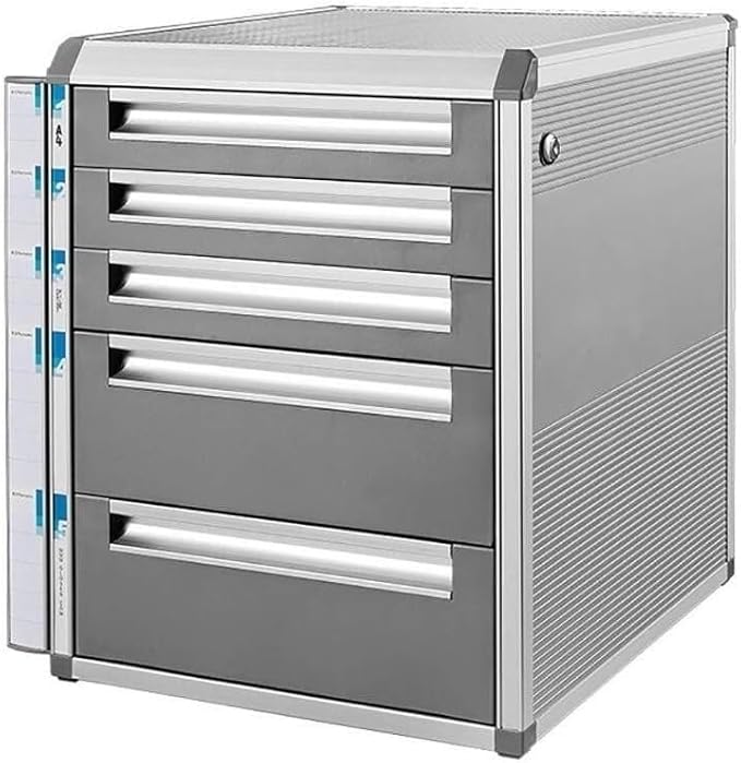 File Cabinet Desktop Data Storage Box Locking Cabinet Drawer Organizer Five Storage Boxes (Silver)