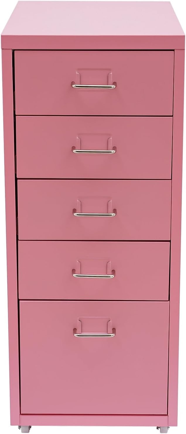 5 Drawer Pink Metal Vertical File Storage Cabinet 5 Drawer File Cabinet with Lock Assembly Required