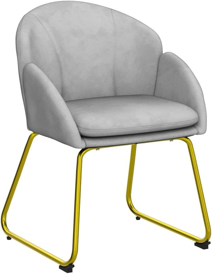 Yaheetech Velvet Dining Chair Flower Shaped Armchair with Golden Legs Upholstered Side Chair for Kitchen Dining Room Living Room Set of 2 Gray