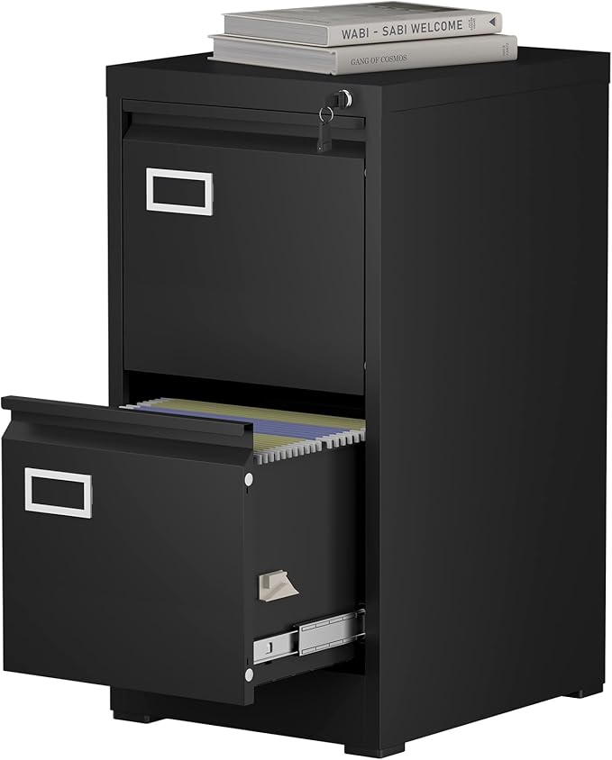 2 Drawer File Cabinet with Lock Vertical Metal Filing Cabinets for Home Office Organizer Storage Cabinet Fit Letter/A4/Legal Size FileAssembly RequiredBlack