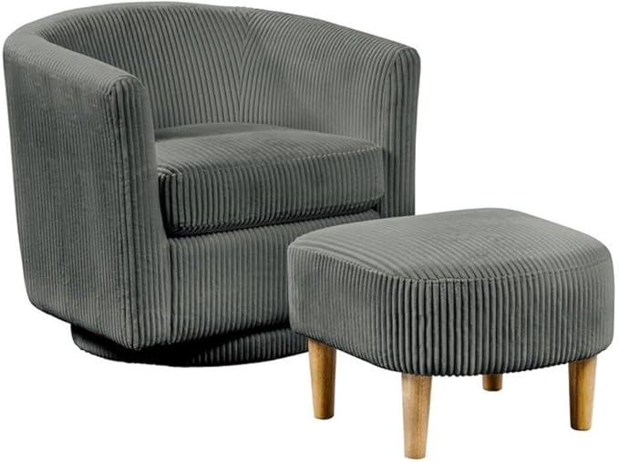 Furniture 360° Swivel Accent Chair and Ottoman Set Gray