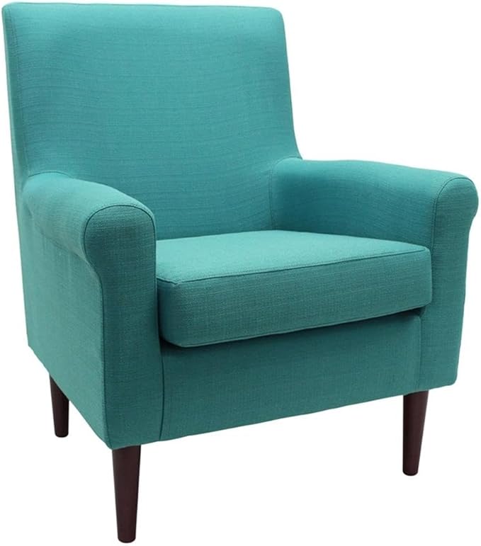Pemberly Row Rolled Arm Lounge Chair 35 H x 28 W x 30 D Fabric Upholstery Teal Blue Finish Contemporary Accent Chair for Living Room or Bedroom