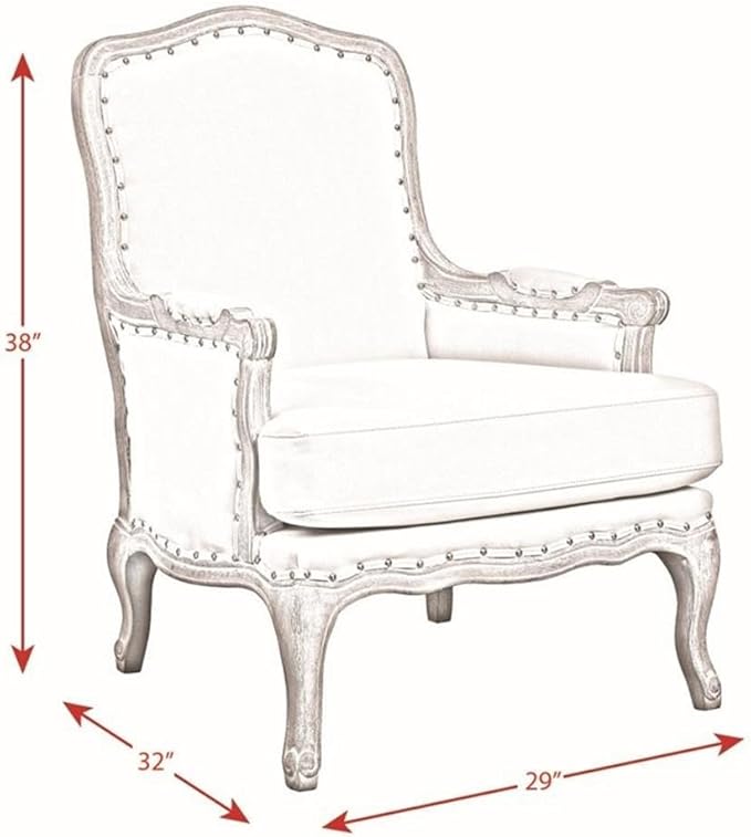 Pemberly Row Modern Wood Accent Chair Cream Upholstery Distressed Wooden Frame Taupe Finish Nail Head Trim Foam Cushions Cabriole Feet Living Room Furniture Indoor Seating