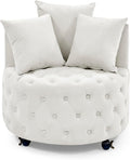 LLS Swivel Barrel Chair Velvet Accent Barrel Chair with 3 Pillows and 4 Wheels 360 Degree Sofa Chair Modern Button Tufted Upholstered Accent Chair for Living Room Bedroom Beige