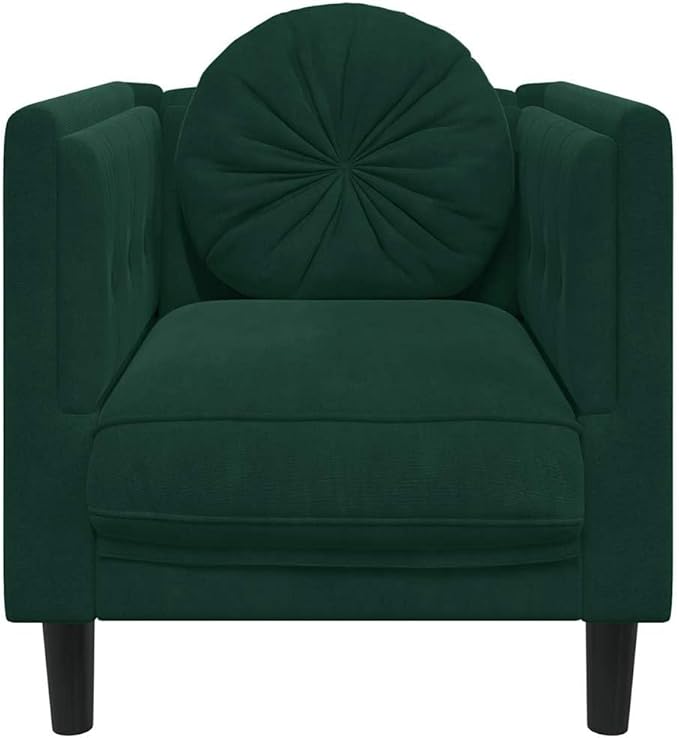 vidaXL Velvet Accent Sofa Chair - Dark Green Living Room Armchair with Cushion and Pillow 28x30.3x27.6 inch Comfort Seating