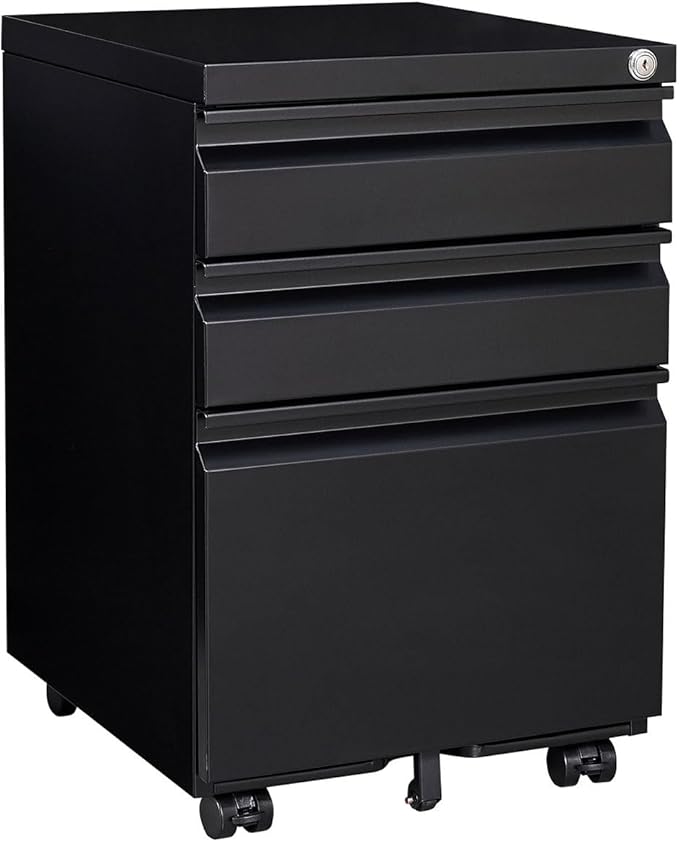 3-Drawer Mobile Filing Cabinet with Lock Legal/Letter Sized Office Storage Cabinet Metal Suitable for Offices and Study Rooms(Black)