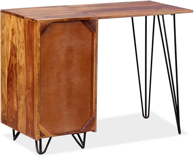 Wooden Writing Computer Desk with 1 Drawer and 1 Cabinet Home Office Desk Writing Study Table PC Desk Workstation for Bedroom Solid Sheesham Wood 43.3 x 17.7 x 29.9