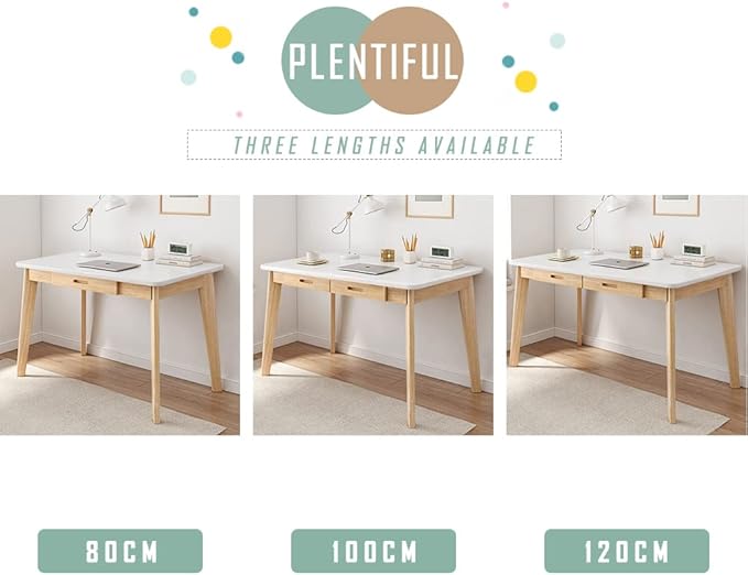 IOTXY Solid Wood Writing Desk - Home Office Workbench Desk with Drawer 31.5 Width Laptop Computer Work Study Table in White