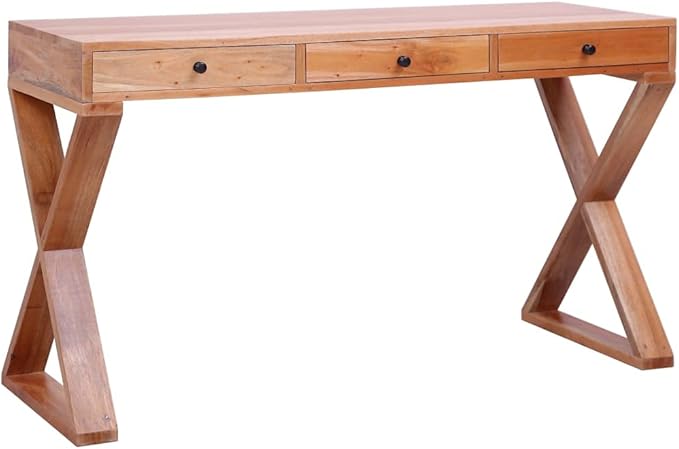 Wooden Writing Computer Desk with 3 Drawers Home Office Desk Writing Study Table PC Desk Workstation for Bedroom 45.3x18.5x30.3 Solid Mahogany Wood