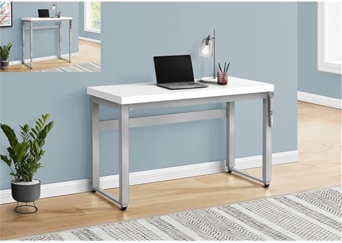 Monarch Specialties 7683 Computer Desk Home Office Standing Adjustable 48 L Work Laptop Metal Laminate Grey Contemporary Modern Desk-48 Adj.Height 47.25L x 23.75W x 29.5H White/Silver