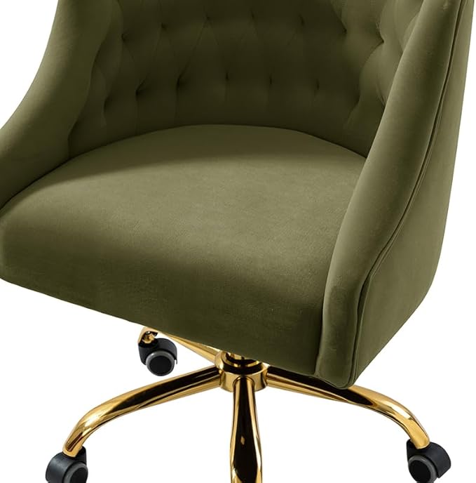 Velvet Office Chair with Gold Base Modern Cute Desk Chair Comfortable Adjustable Swivel Task Chair for Home Office Living Room Bedroom Vanity Study Moss