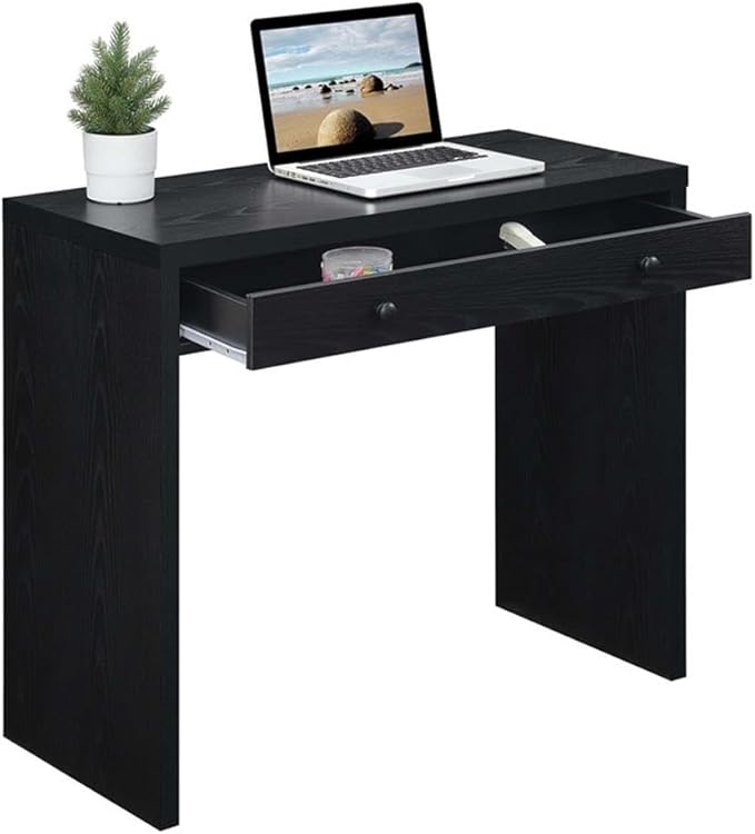 Pemberly Row Modern Home Office Desk 36 in MDF and Honeycomb Board Black Wood Finish Drawer for Concealed Storage Contemporary Style Office Desk for Home or Family Room Use