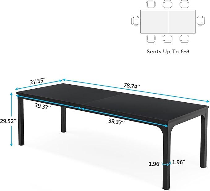 78 Inch Long Computer Desk 2 Person Executive Office Desk Extra Large Double Workstation Simple Study Student Writing Table for Home Office (Black)