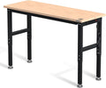 WORKPRO 60 Adjustable Workbench Rubber Wood Top Heavy-Duty Workstation 2000 LBS Load Capacity Hardwood Worktable with Power Outlets for Workshop Garage
