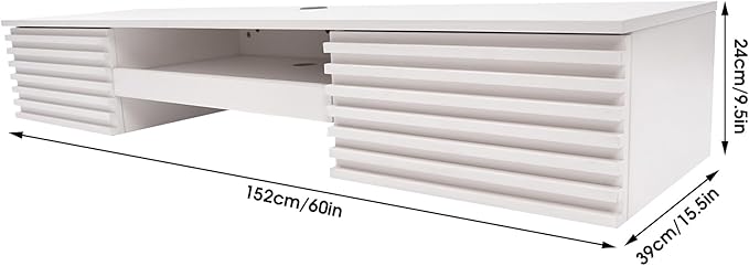 Floating Desk 60'' Wall Mounted Computer Desk with 2 Drawer &amp Keyboard Tray Home Office Desk Workstation Cable Hole Laptop PC Table for Living Room Bedroom Office White