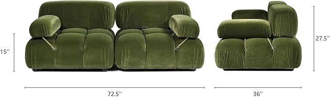 Jennifer Taylor Home Marcel 72.5 Bubble Modular Modern 2-Piece Loveseat Sofa Olive Green