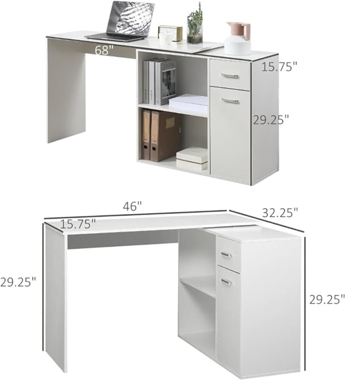 L-Shaped Computer Desk with Bookshelf Home Office Desk with Bookcase Space-Saving Writing Desk Work Table for BedroomCorner Desk with Shelves Office Desk Study Writing Table Workstation