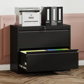 Lateral File Cabinet with Lock – Heavy-Duty Metal Filing Cabinet for Home Office Space-Saving Wide Storage for Letter/Legal/A4/F4 Silent Full-Extension Slides Easy-Assembly (Black + Modern-1)