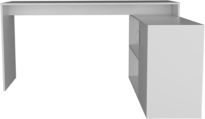 Penau L-Shaped Computer Desk with Open &amp Closed Storage Modern White Design Spacious 59 Inch Surface Perfect for Home Office