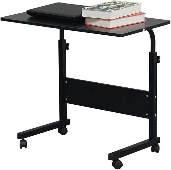 Wooden Adjustable Height Portable Laptop DeskMobile Rolling Computer DeskSofa Bedside Laptop TableHome Office Laptop Workstationwith Wheelsfor Small Spaces Bedroom Apartment (Black)