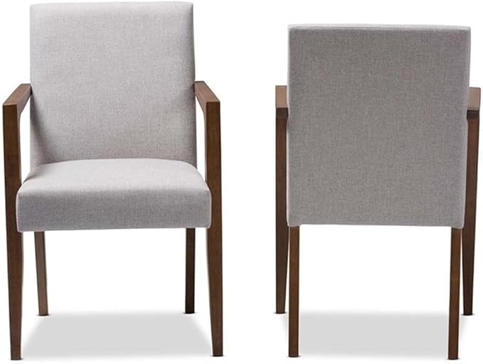 Baxton Studio Andrea Upholstered Arm Chair in Gray Beige (Set of 2)