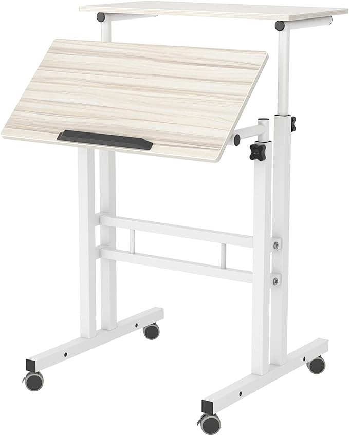 DlandHome Mobile Standing Desk - Adjustable Sit Stand Desk 23.6inches Table Workstation Maple