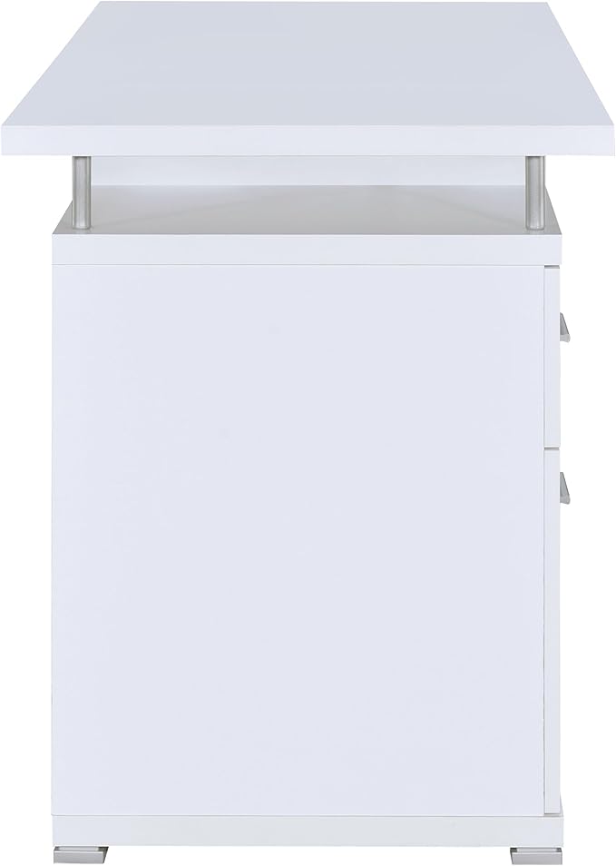 Coaster Home Furnishings Tracy Modern Contemporary 55-Inch 2-Drawer Home Office Computer Writing Desk Study Table with File Cabinet Storage Engineered Wood Eco-Friendly Laminate White 800108