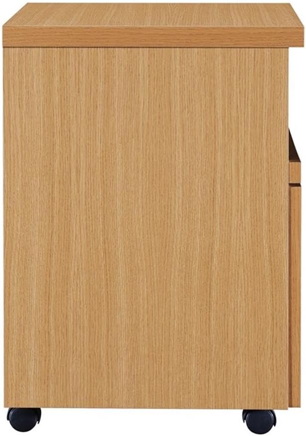 Pemberly Row Engineered Wood Rolling File Cabinet Natural Woodgrain Finish 16 W x 17 D x 24 H Lockdowel Assembly Large File Drawer with Euro Glides Dual Wheel Casters Home Office Storage