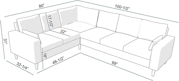 Panana 6 Seats Linen Fabric Large SECTIONAL Corner Sofa Settee - Sofa for Living Room-Left/Right-Hand Side Sofas Brown