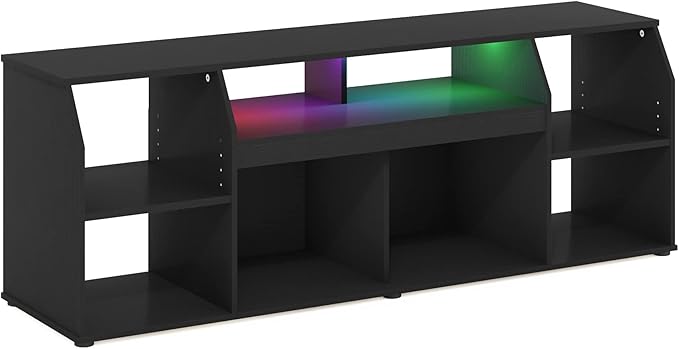 Furinno Jaya TV stand for up to 65 Inch TV Gaming Enterteinment Center with LED Lights Living Room Media Console Table Americano